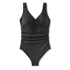 kona sol swim suit black one piece scalloped neckline womens size S black